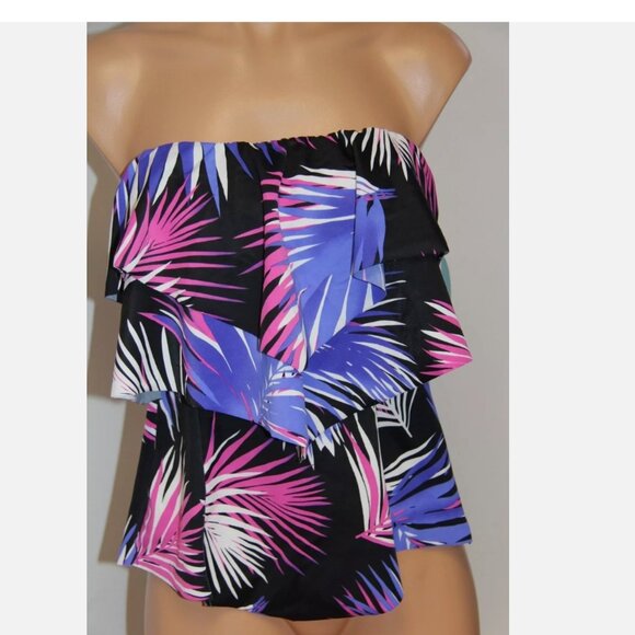 NWT Swim Solutions Swimsuit Bikini Tankini Top Size 8 Bandeau Ruffle - Picture 1 of 3
